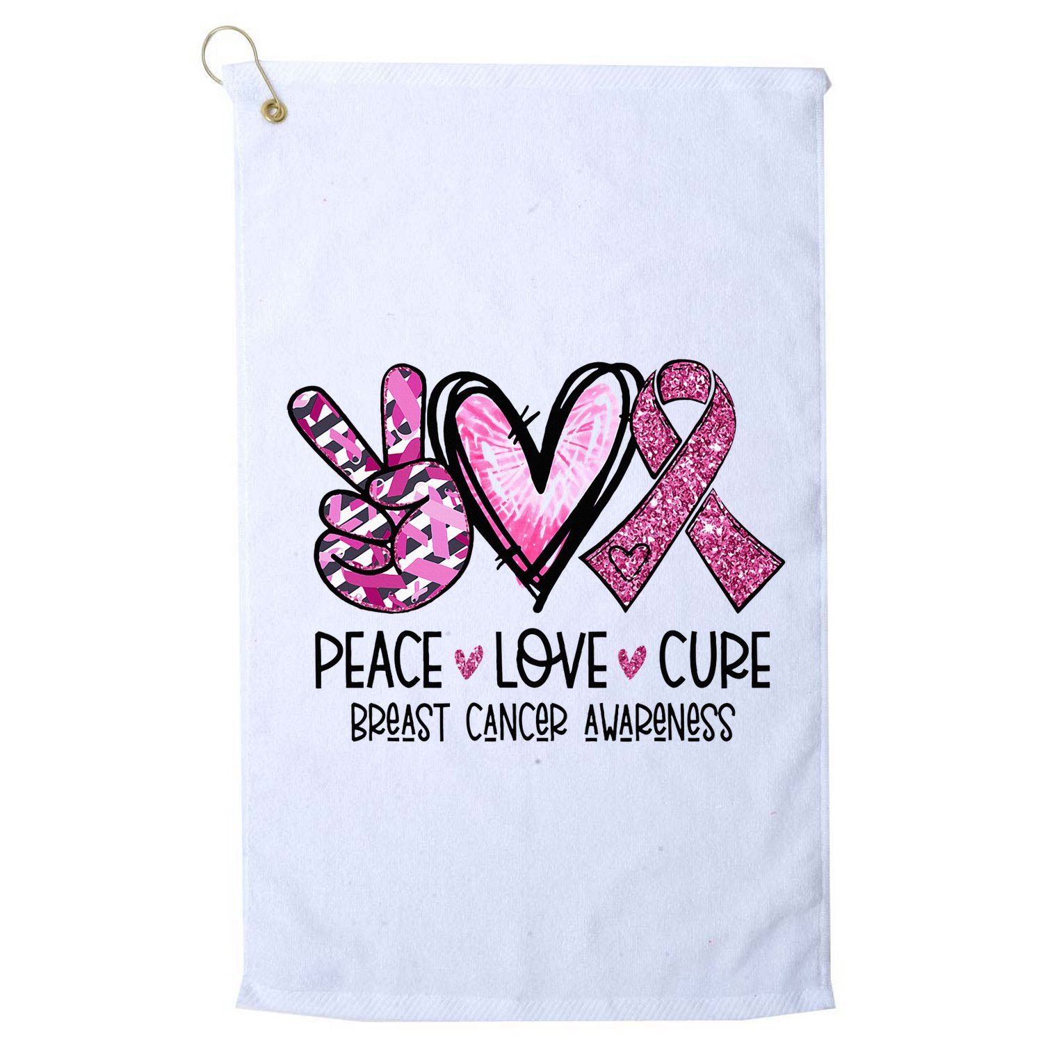 Peace Love Cure Pink Ribbon Cancer Breast Awareness Golf Towel