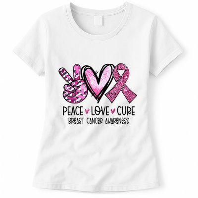 Peace Love Cure Pink Ribbon Cancer Breast Awareness Womens T-Shirt