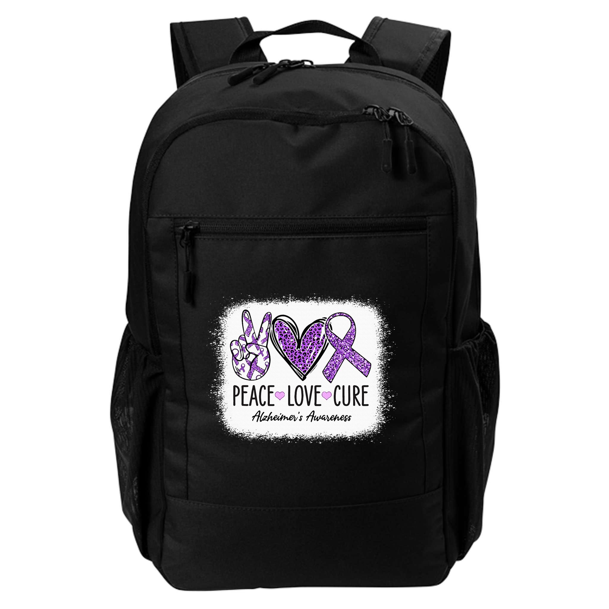 Peace Love Cure We Wear Purple For AlzheimerS Awareness Backpack