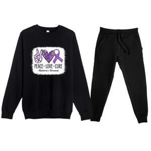 Peace Love Cure We Wear Purple For AlzheimerS Awareness Premium Crewneck Sweatsuit Set