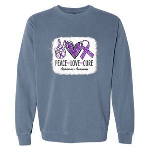 Peace Love Cure We Wear Purple For AlzheimerS Awareness Garment-Dyed Sweatshirt