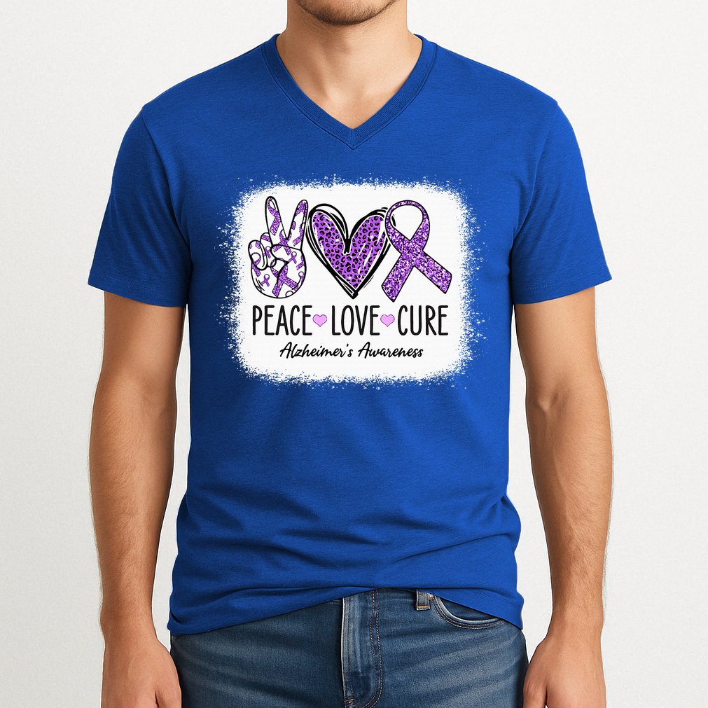 Peace Love Cure We Wear Purple For AlzheimerS Awareness V-Neck T-Shirt