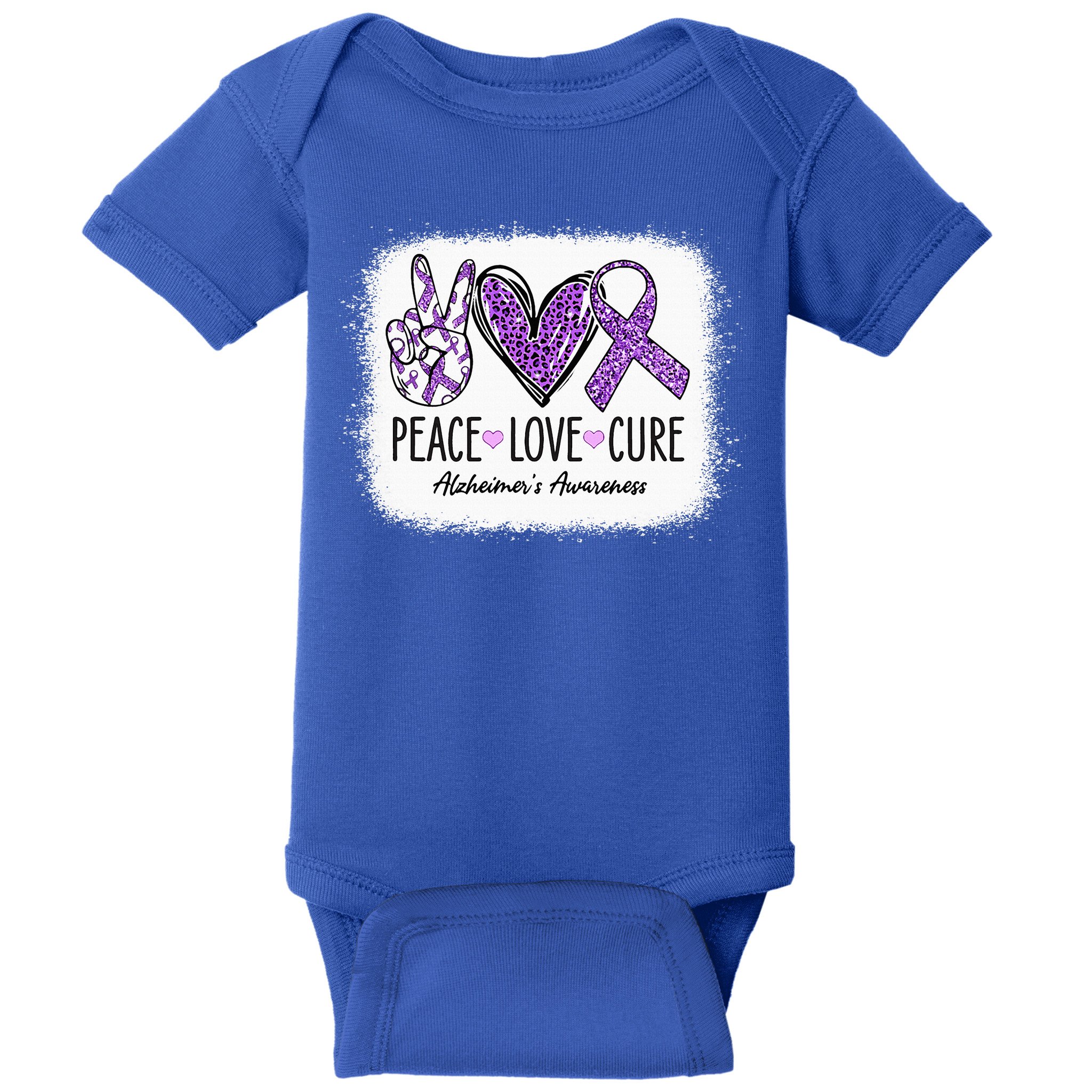 Peace Love Cure We Wear Purple For AlzheimerS Awareness Baby Bodysuit