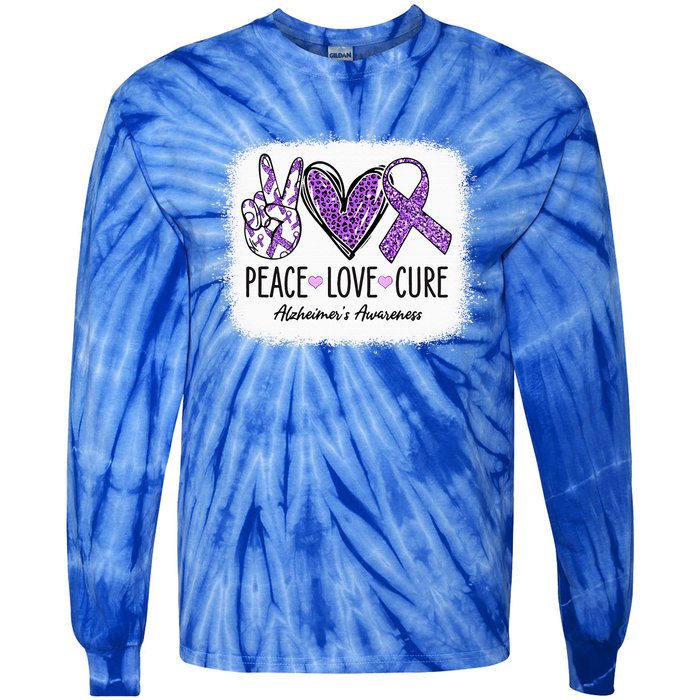 Peace Love Cure We Wear Purple For AlzheimerS Awareness Tie-Dye Long Sleeve Shirt