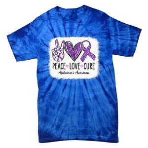 Peace Love Cure We Wear Purple For AlzheimerS Awareness Tie-Dye T-Shirt