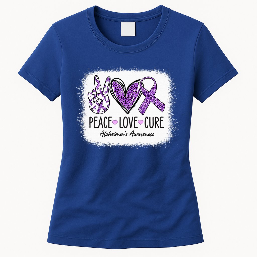 Peace Love Cure We Wear Purple For AlzheimerS Awareness Womens T-Shirt