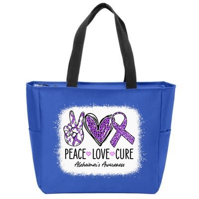 Peace Love Cure We Wear Purple For AlzheimerS Awareness Zip Tote Bag