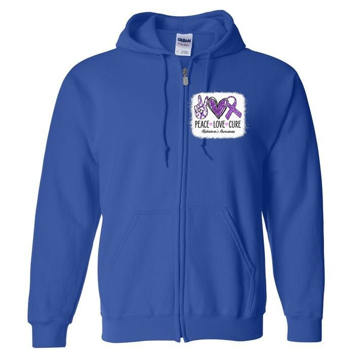 Peace Love Cure We Wear Purple For AlzheimerS Awareness Full Zip Hoodie