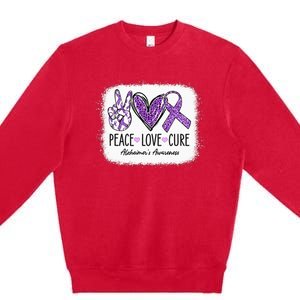 Peace Love Cure We Wear Purple For AlzheimerS Awareness Premium Crewneck Sweatshirt