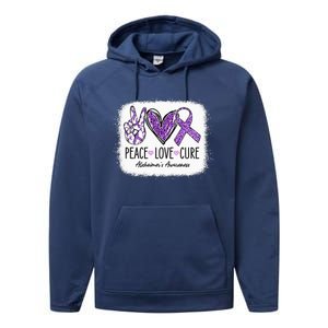 Peace Love Cure We Wear Purple For AlzheimerS Awareness Performance Fleece Hoodie