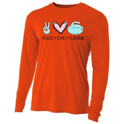 Peace Love Curling Cute Design Teen Gift Cooling Performance Long Sleeve Crew