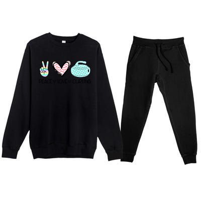 Peace Love Curling Cute Design Teen Gift Premium Crewneck Sweatsuit Set