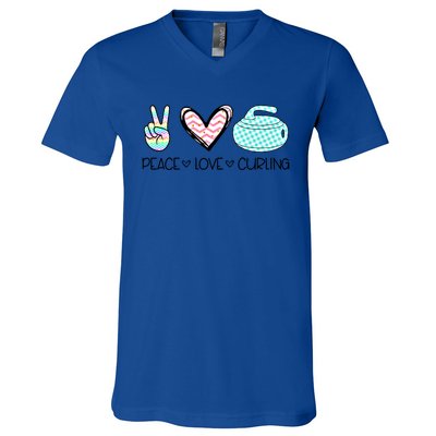 Peace Love Curling Cute Design Teen Gift V-Neck T-Shirt