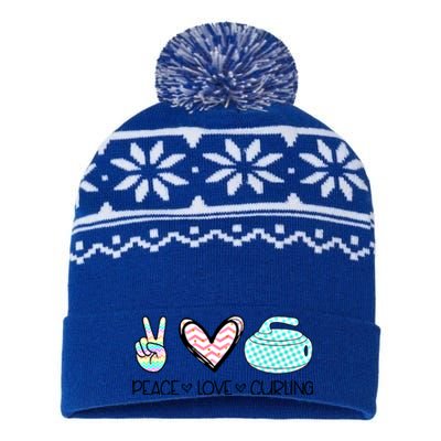 Peace Love Curling Cute Design Teen Gift USA-Made Snowflake Beanie