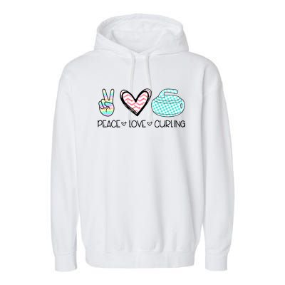 Peace Love Curling Cute Design Teen Gift Garment-Dyed Fleece Hoodie