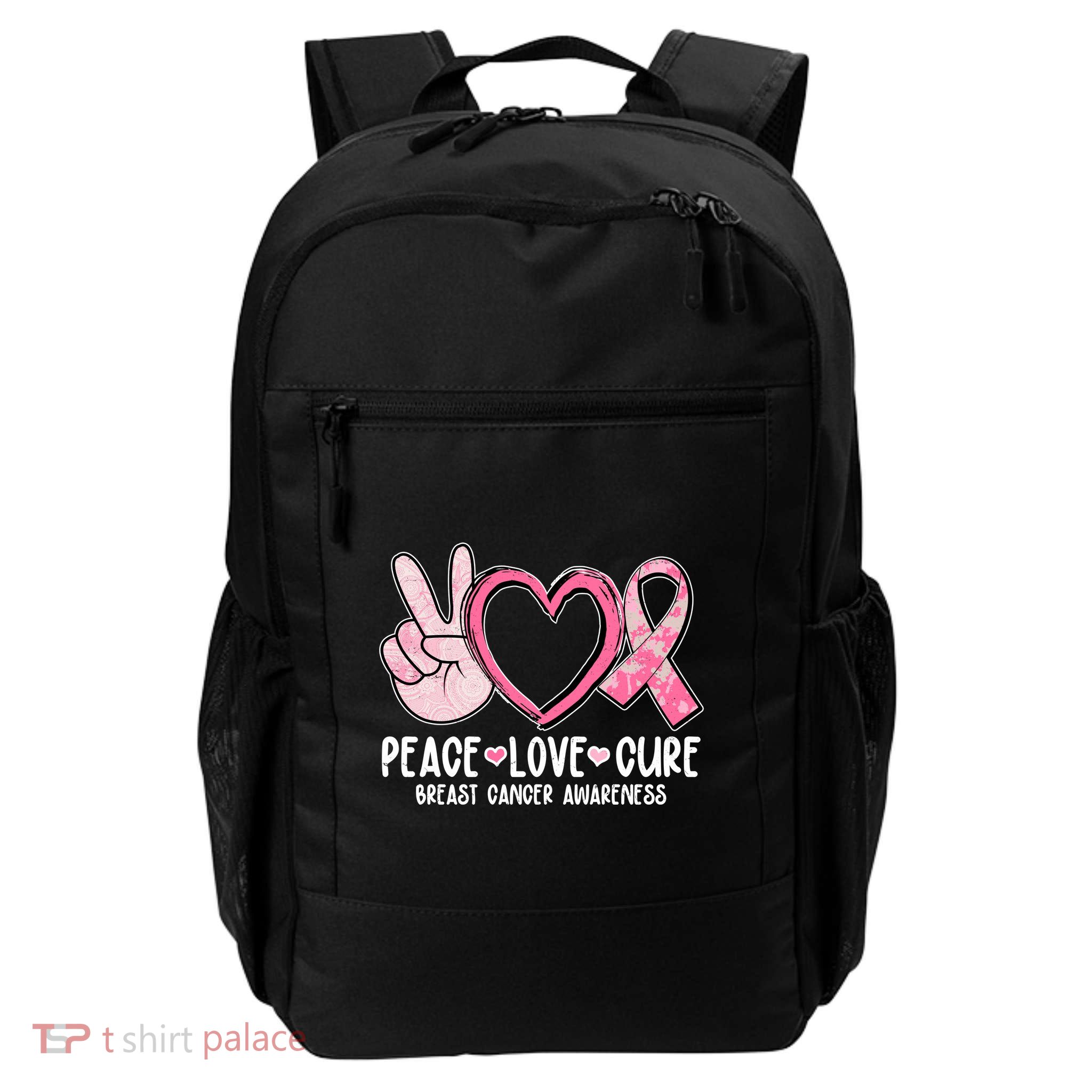 Peace Love Cure Breast Cance Awareness Daily Commute Backpack