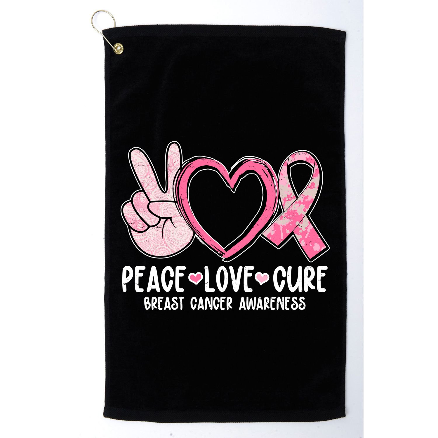 Peace Love Cure Breast Cance Awareness Golf Towel