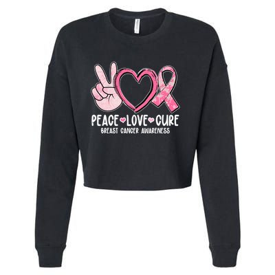 Peace Love Cure Breast Cance Awareness Cropped Pullover Crew