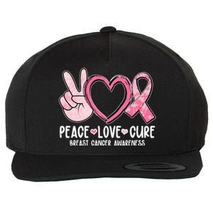 Peace Love Cure Breast Cance Awareness Wool Snapback Cap