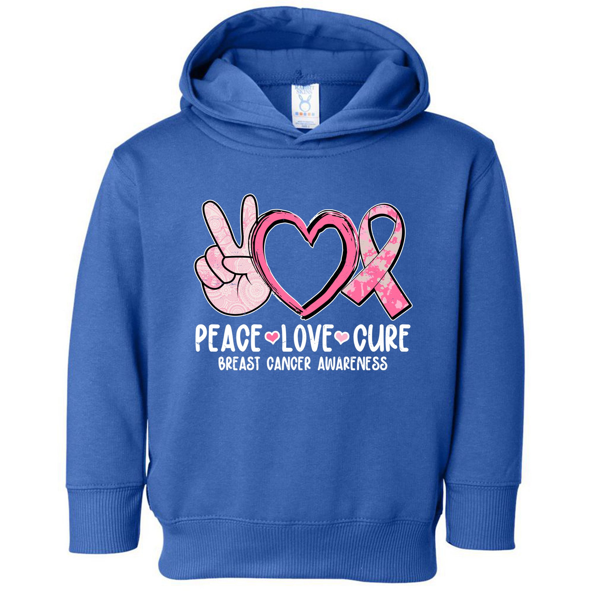 Peace Love Cure Breast Cance Awareness Toddler Hoodie