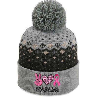 Peace Love Cure Breast Cancer Awareness Warrior Pink Ribbon The Baniff Cuffed Pom Beanie