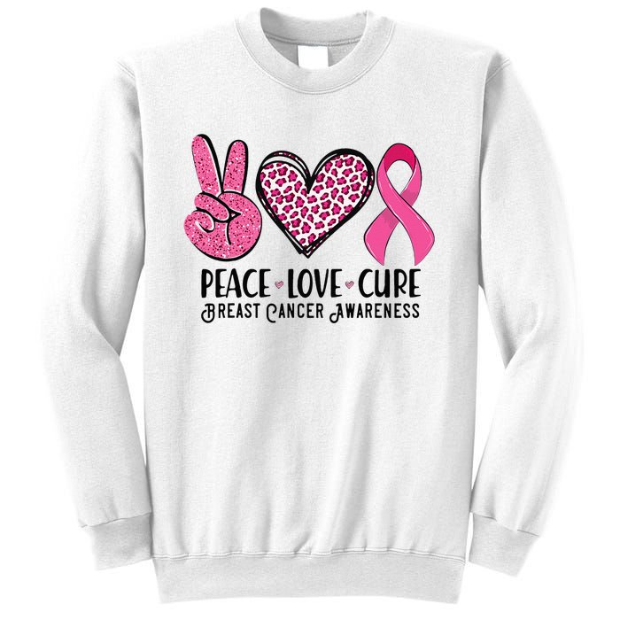 Peace Love Cure Breast Cancer Awareness Warrior Pink Ribbon Sweatshirt