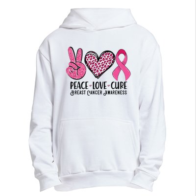 Peace Love Cure Breast Cancer Awareness Warrior Pink Ribbon Urban Pullover Hoodie