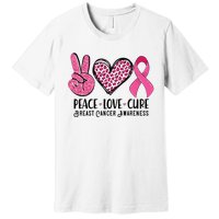 Peace Love Cure Breast Cancer Awareness Warrior Pink Ribbon Premium T-Shirt