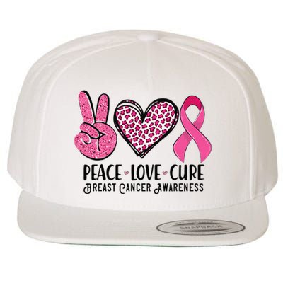 Peace Love Cure Breast Cancer Awareness Warrior Pink Ribbon Wool Snapback Cap