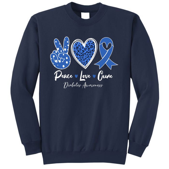 Peace Love Cure Grey Blue Ribbon Diabetes Awareness Sweatshirt