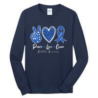 Peace Love Cure Grey Blue Ribbon Diabetes Awareness Tall Long Sleeve T-Shirt