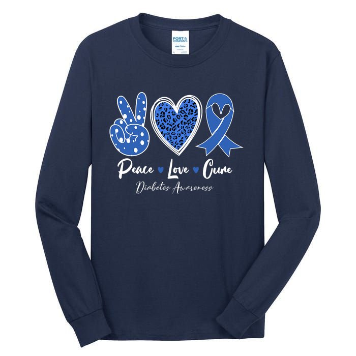 Peace Love Cure Grey Blue Ribbon Diabetes Awareness Tall Long Sleeve T-Shirt