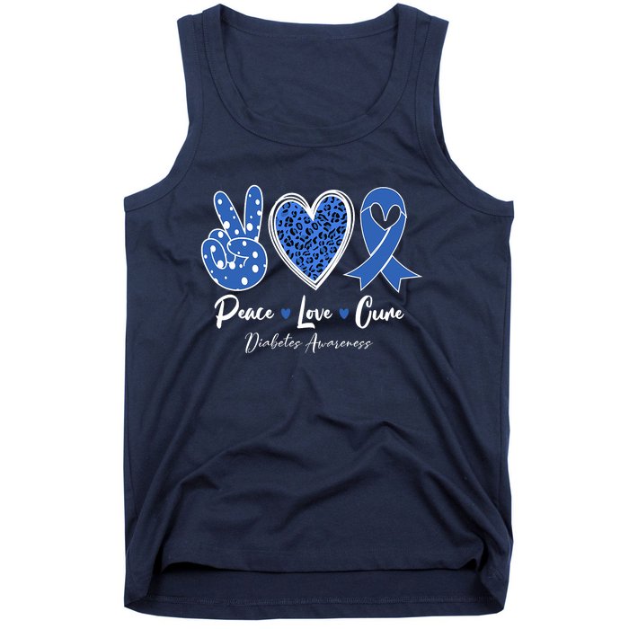 Peace Love Cure Grey Blue Ribbon Diabetes Awareness Tank Top