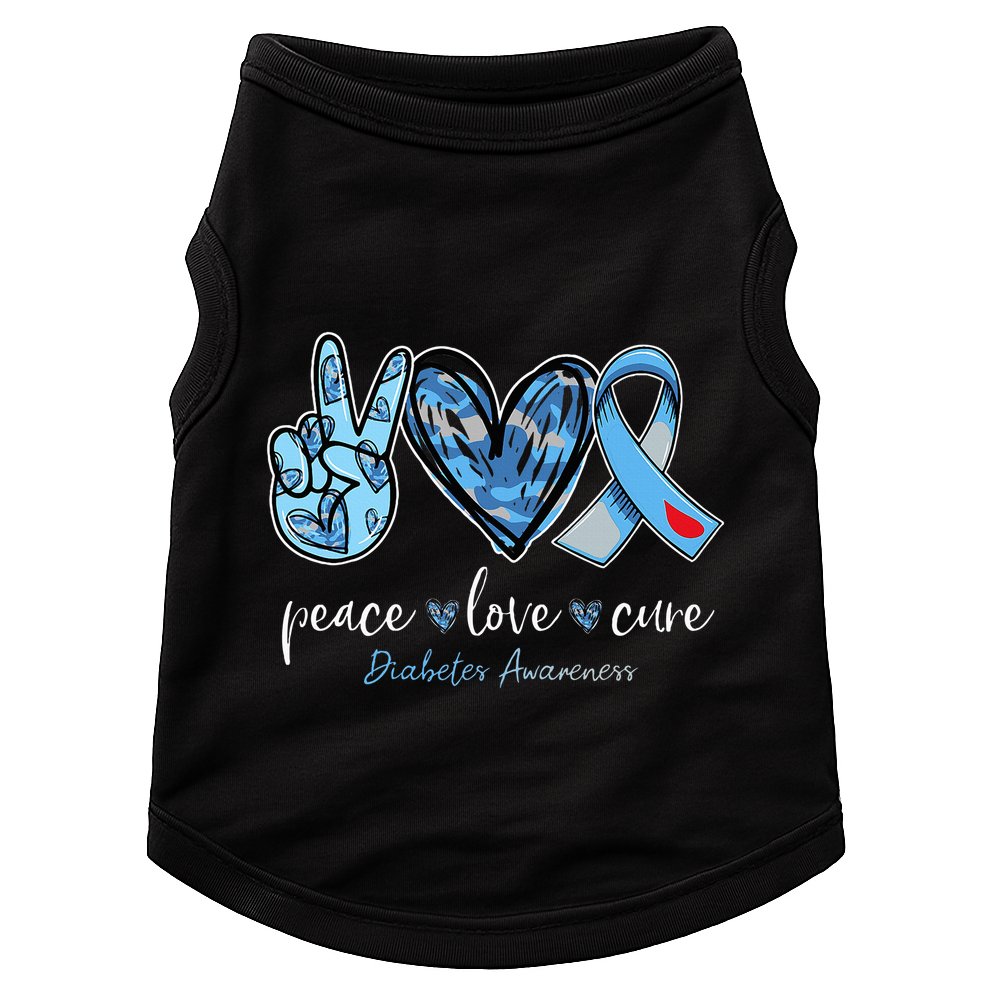 Peace love cure blue ribbon diabetes awareness month Doggie Tank
