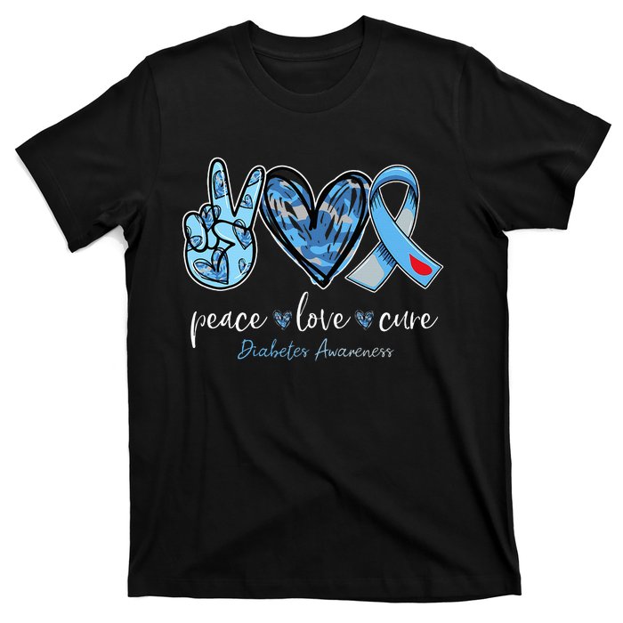 Peace love cure blue ribbon diabetes awareness month T-Shirt