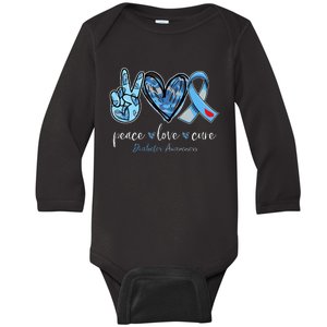 Peace love cure blue ribbon diabetes awareness month Baby Long Sleeve Bodysuit