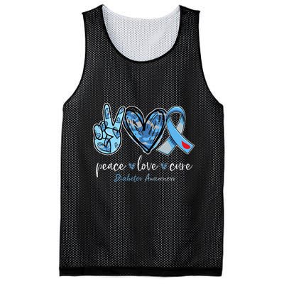 Peace love cure blue ribbon diabetes awareness month Mesh Reversible Basketball Jersey Tank