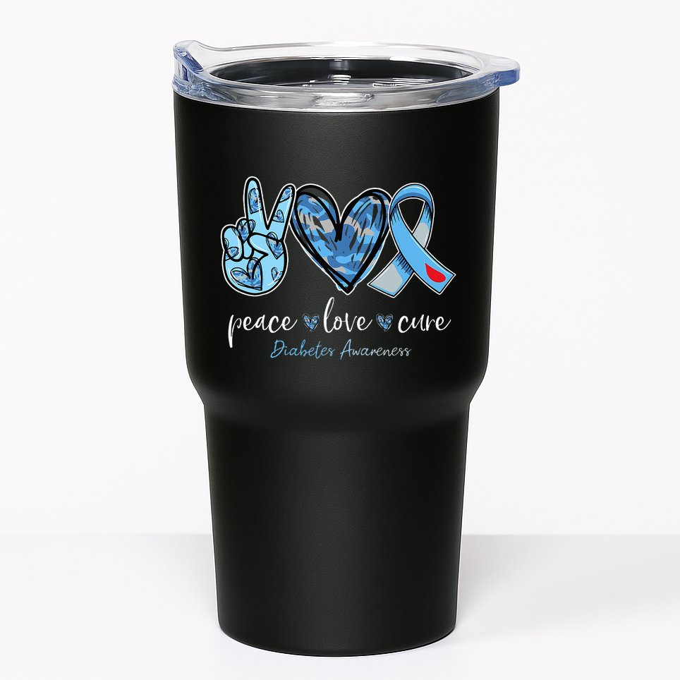 Peace love cure blue ribbon diabetes awareness month Tumbler
