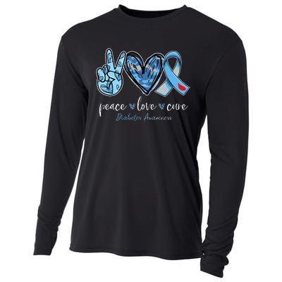 Peace love cure blue ribbon diabetes awareness month Cooling Performance Long Sleeve Crew