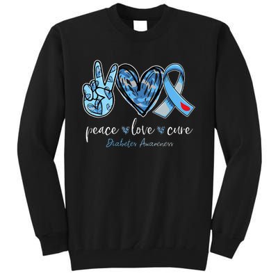 Peace love cure blue ribbon diabetes awareness month Tall Sweatshirt