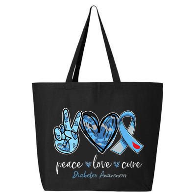Peace love cure blue ribbon diabetes awareness month 25L Jumbo Tote