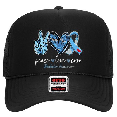 Peace love cure blue ribbon diabetes awareness month Trucker Hat