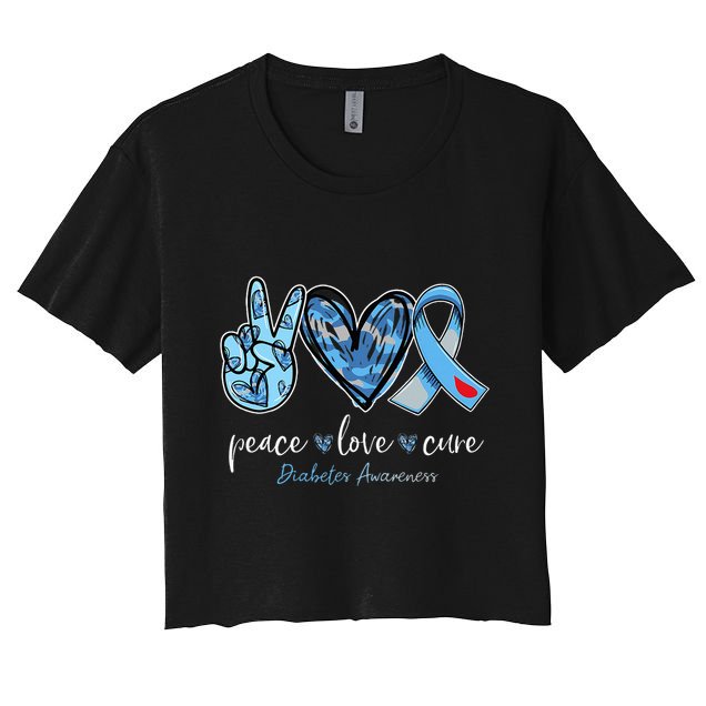 Peace love cure blue ribbon diabetes awareness month Crop Top