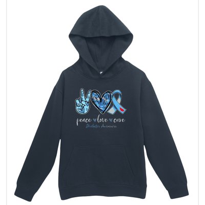 Peace love cure blue ribbon diabetes awareness month Urban Pullover Hoodie