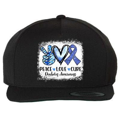 Peace Love Cure Diabetes Awareness Blue Ribbon Wool Snapback Cap