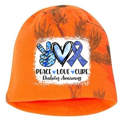 Peace Love Cure Diabetes Awareness Blue Ribbon Kati - Camo Knit Beanie