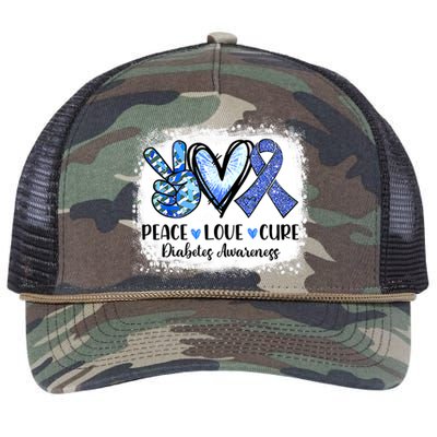 Peace Love Cure Diabetes Awareness Blue Ribbon Retro Rope Trucker Hat Cap