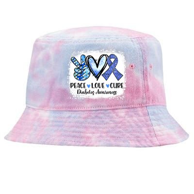 Peace Love Cure Diabetes Awareness Blue Ribbon Tie-Dyed Bucket Hat