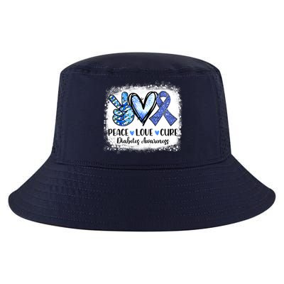 Peace Love Cure Diabetes Awareness Blue Ribbon Cool Comfort Performance Bucket Hat