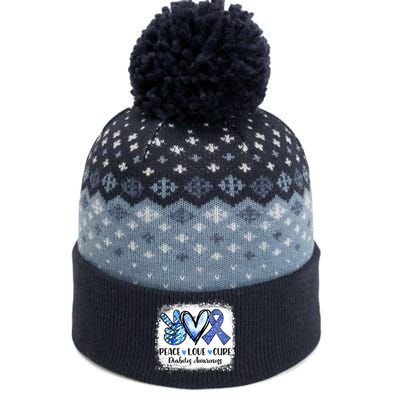 Peace Love Cure Diabetes Awareness Blue Ribbon The Baniff Cuffed Pom Beanie